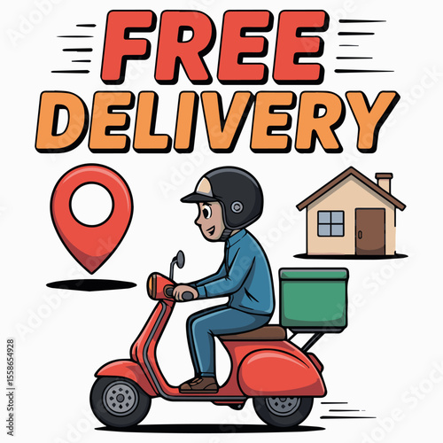 Free delivery service with scooter for online orders and fast shipping concept art