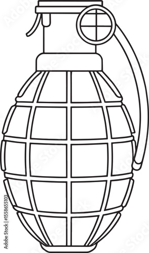 Hand grenade drawing in isolated black and white design illustration