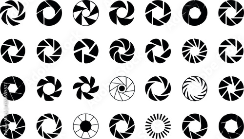 Aperture photography iris diaphragm lens vector illustration collection set design