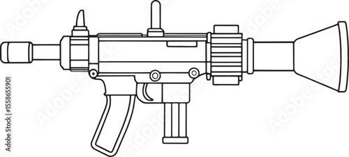 Grenade launcher illustration in line art for military design purposes