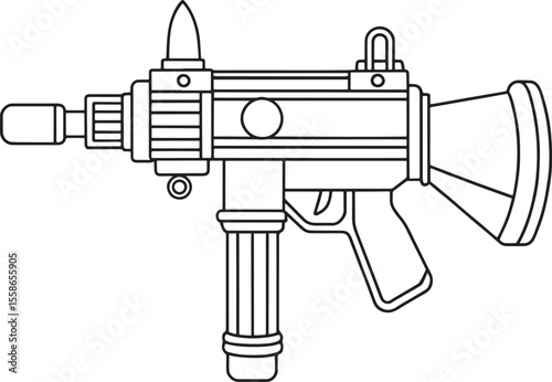 Outlined grenade launcher drawing in futuristic weapon design style