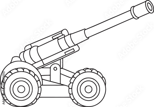 Old howitzer design in clean outline style on white background