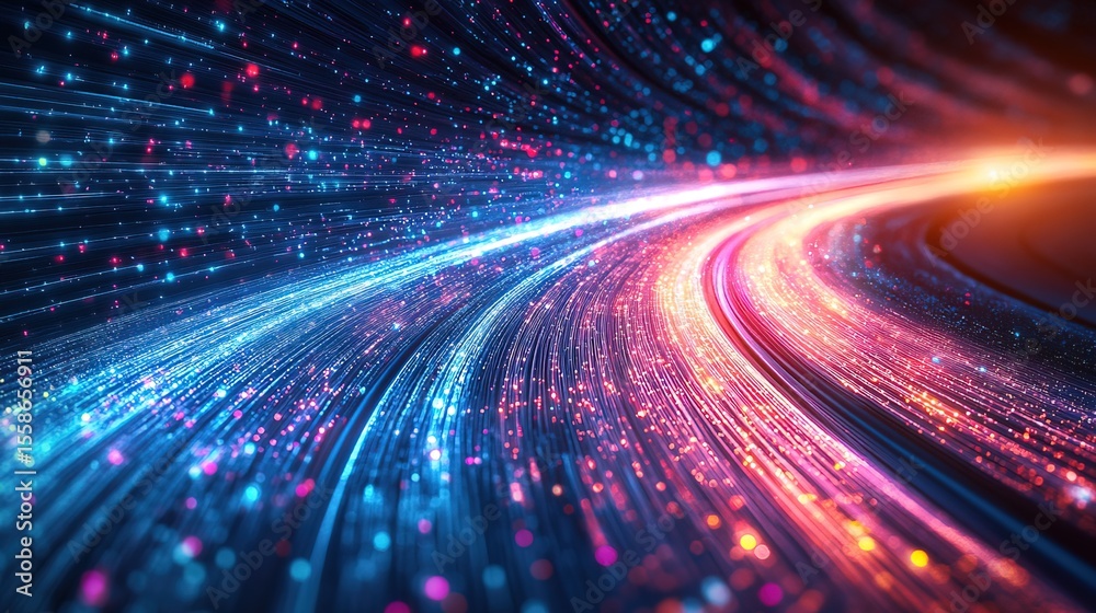 Obraz premium Abstract Futuristic Data Stream with Blue and Red Glowing Particle Elements