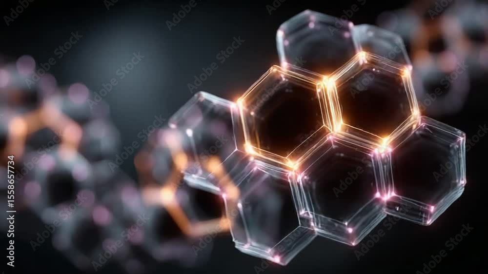 Hexagonal Structure with Glowing Edges and Connection Points Visual Design Concept