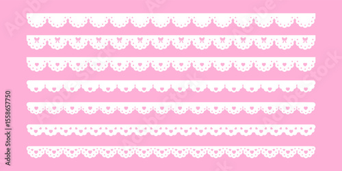 A set of pattern border line graphic illustrations in a combination of cute, abstract, geometric shapes. Lace, wave-shaped border.