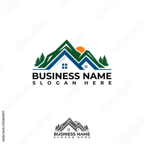 Real estate mountain camp vintage logo design template flat style