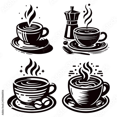 Set vector coffee cups, dlat design style