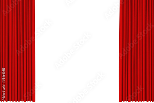 Open red curtain isolated on white background. Vector