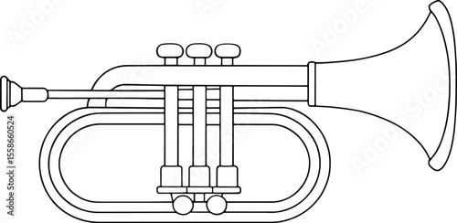 Trumpet wind instrument outlined illustration for musical design themes