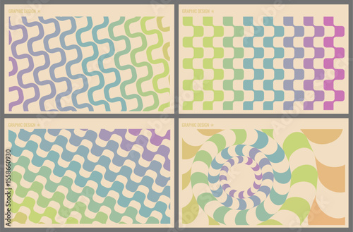Abstract dynamic template with wavy curved ribbons. Striped circular figure. 3D wavy pattern with optical illusion. Abstract striped background. Cover design template for brochure, poster, flyer, etc.