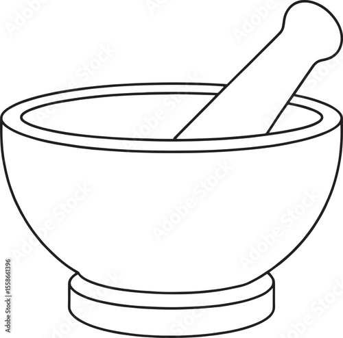 Mortar and pestle outlined design for kitchen and herbal art projects