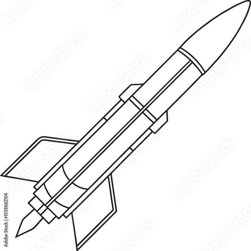 Rocket launcher outlined drawing in clean black and white illustration