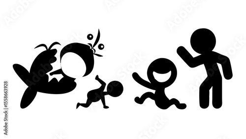 Silhouette illustration depicting a group of figures engaging in playful activity and interaction scene