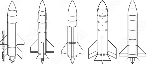 Surface to air missile illustration in black and white outline style