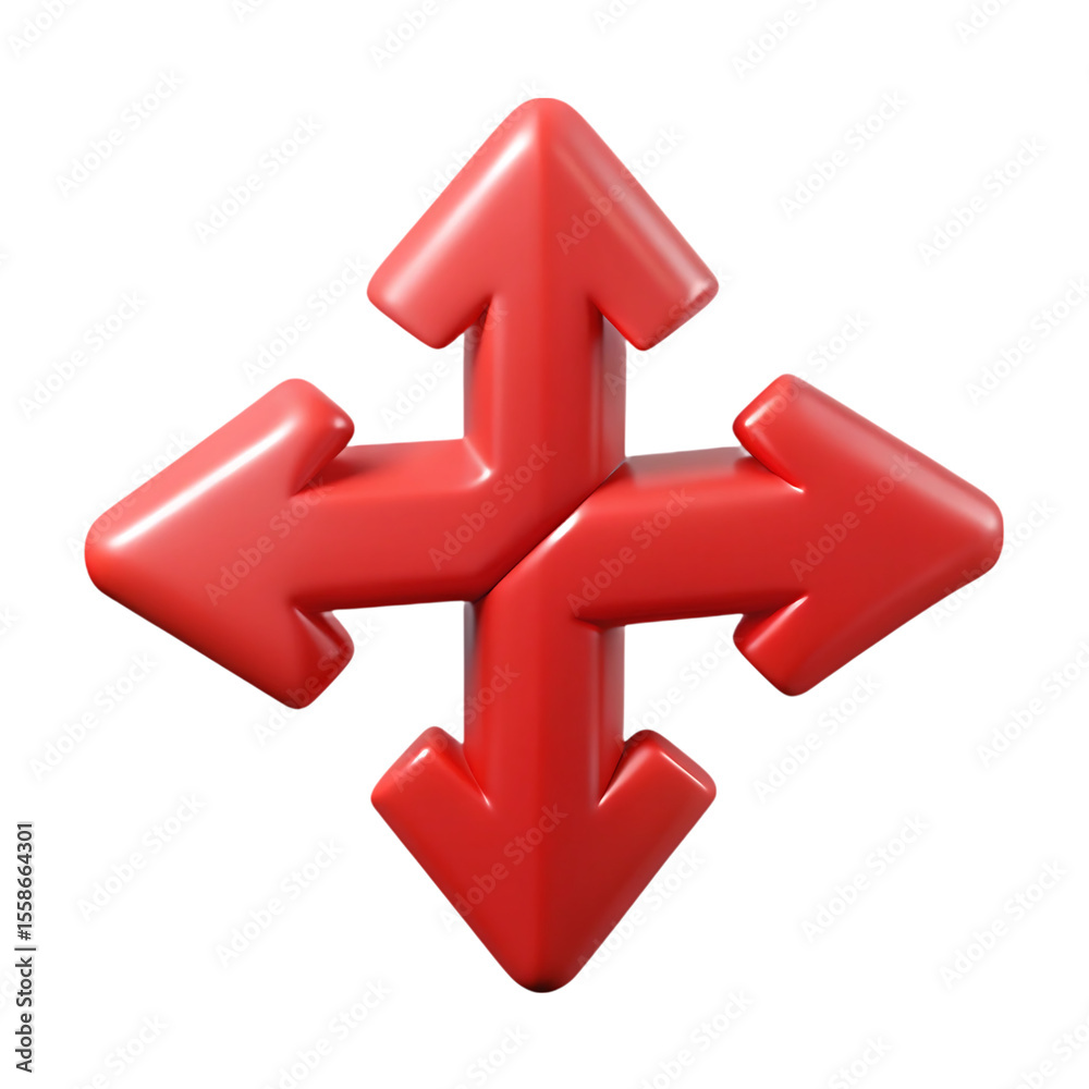 Red 3d arrow design indicating four directions on a black background Red 3d arrow design indicating four directions on a black background
