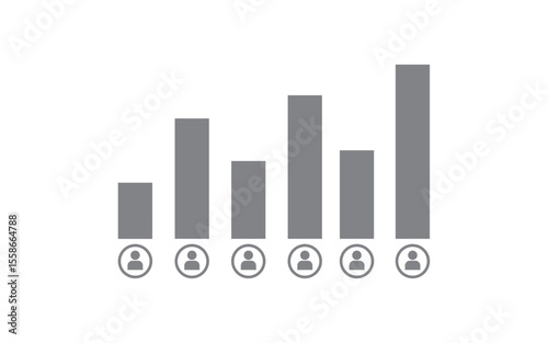 Vector illustration of vertical bar chart with user icons representing team performance, user comparison, or growth analytics. Perfect for infographics, reports, and presentations. high resolution