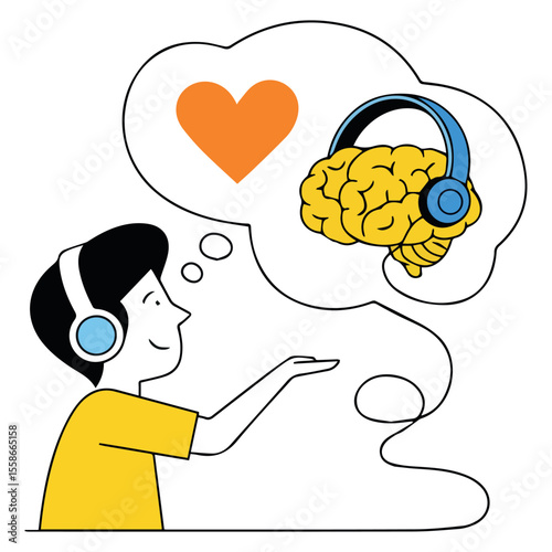 Brain health and music therapy concept for wellness and mental health benefits art