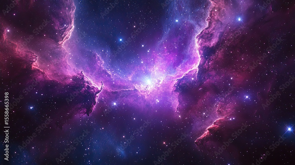 Fototapeta premium Purple Nebula and Cosmic Dust Clouds in Outer Space with Stars and Galaxies Creating Beautiful Astronomical Scene