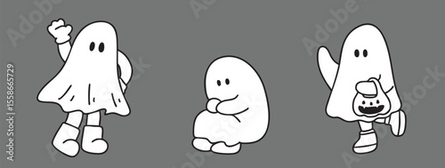 Cartoon, element, ghost in a cloak, autumn, Halloween, illustration, cute picture, hand-painted