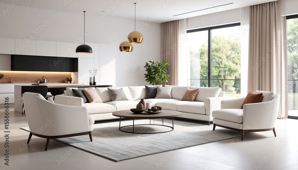 Fototapeta premium Modern open-plan living room