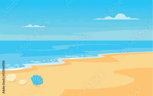 Beach landscape vector illustration for summer vacation and travel background art