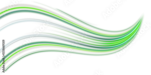 blur green glowing light streak and laser speed motion effect,glowing speed line on night road,blur flash curves neon line wave
