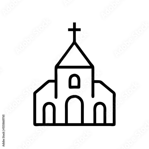 Church building icon in outline style for religious or architecture content