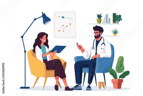 Mental health treatment session doctor and patient illustration cozy office close-up view emotional support concept