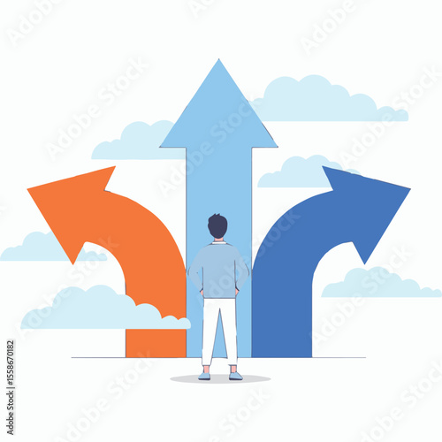 Decision making concept with arrows showing different directions and choices ahead