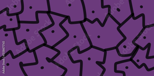 Abstract pattern of puzzle lines and dots in solid black with a dark purple background, trendy, unique, vintage, suitable for use as decoration for posters, banners and greeting cards.
