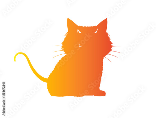 Devil cat in silhouette  pure white background.