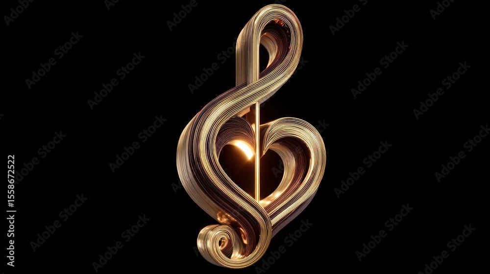 Obraz premium Ornate gold treble clef, heart-shaped interior