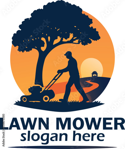 Lawnmower Lawn mower logo design template and riding lawn care grass cutting logo clipart Vector illustration 
