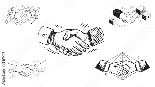 Innovative Handshake Icon Set for Business & Partnership