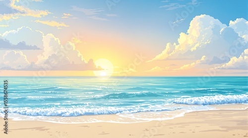 Beach at sunset seascape illustration