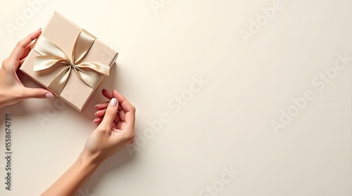 elegant female hands opening a stylish gift box.