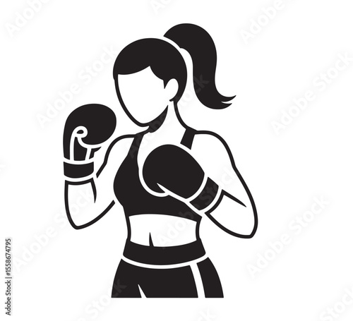 Stylized silhouette of a female boxer in fighting stance ready to punch