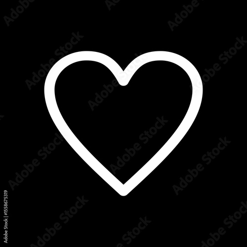 Simple white outline heart graphic on black background.