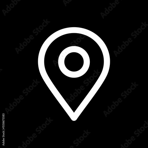 Simple white location marker icon on a black background.
