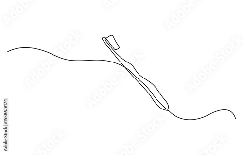 Continuous line drawing toothbrush with toothpaste. Dental care equipment at home. Brushing teeth. Teeth care concept. Oral care center. Modern continuous line draw design graphic vector illustration