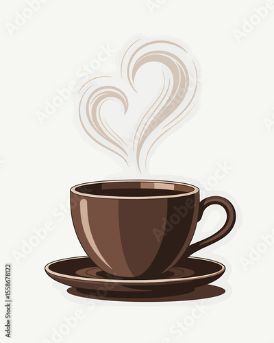 A Minimalist Illustration of a Steaming Cup of Coffee with Heart-Shaped Steam