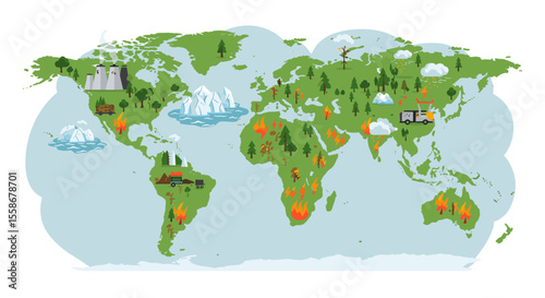 Environmental challenges worldwide vector illustration for educational design, flat style