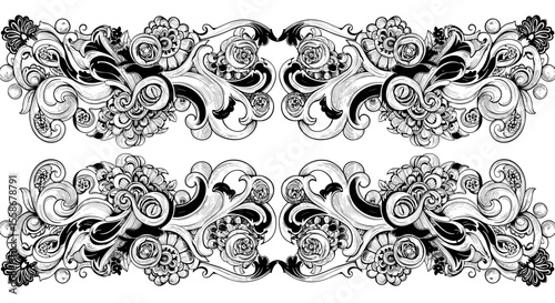 Floral ornament vector illustration: detailed design for card and poster in black and white style