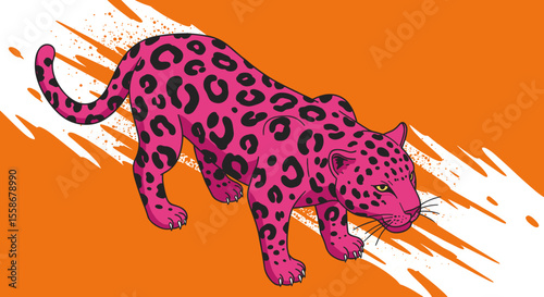 Vibrant pink panther in pop art style vector illustration for creative design and prints
