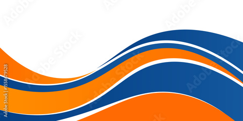 Blue and orange geometric business banner design. Creative banner design with wave shapes and lines for template. Simple design on white horizontal banner.