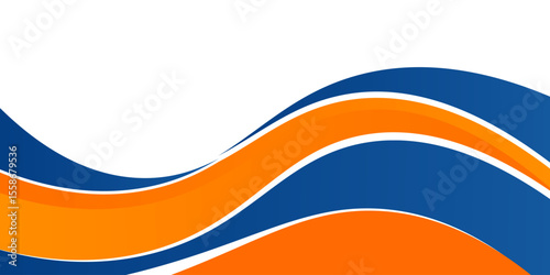 Blue and orange geometric business banner design. Creative banner design with wave shapes and lines for template. Simple design on white horizontal banner.