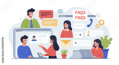 Customer support center vector illustration for business communication design in flat style