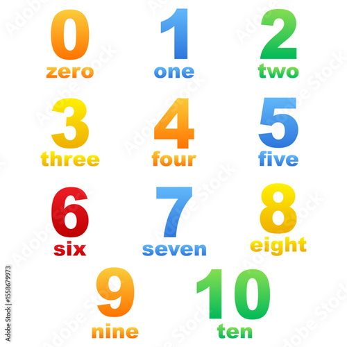 numbers and their names for preschool / kindergarten children illustration Let's learn numbers. Vector illustration