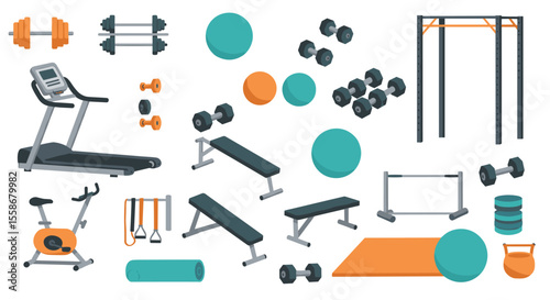 Fitness equipment vector illustration for gym design in flat style