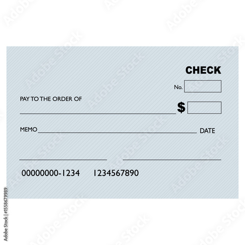 Blank bank check template - editable financial document. Vector illustration